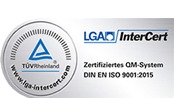 Pr&uuml;fzeichen: Zertifiziertes QM-System nach DIN EN ISO 9001:2015